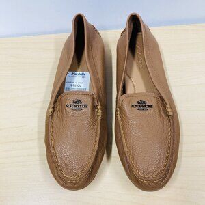 Coach Mary Lock Up Loafers, Size 9 B Light Brown Pebbled Leather Moccasins